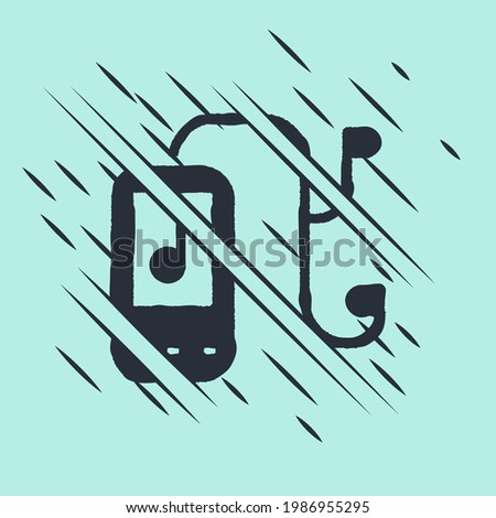 Black Music player icon isolated on green background. Portable music device. Glitch style. Vector Illustration