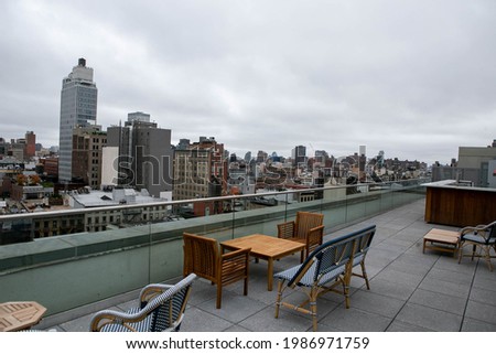 These are photos of a rooftop in New York City. 