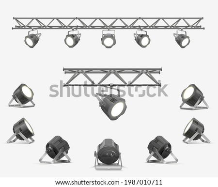 Lighting equipment set for an interview of a show contest or exhibition pavilion. Royalty-Free Stock Photo #1987010711