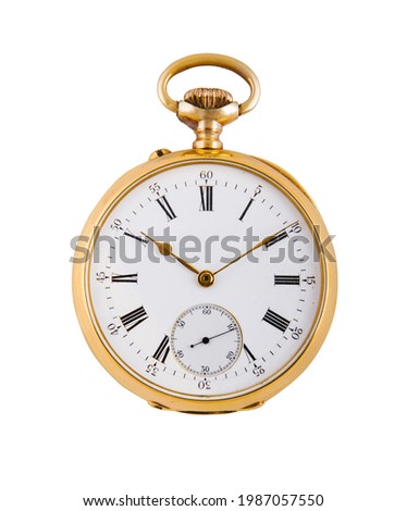 A luxurious gold pocket watch isolated on a white background
