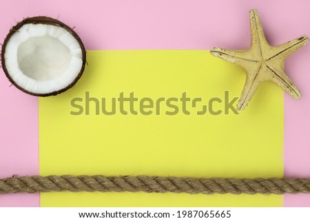 Summer bright mockup, coconut and starfish, holiday concept