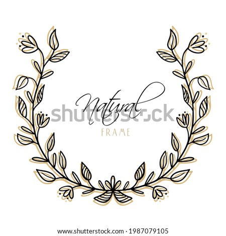 Frame of branches for text decoration in doodle style. Minimalistic, natural elements. Black outline on a white background.