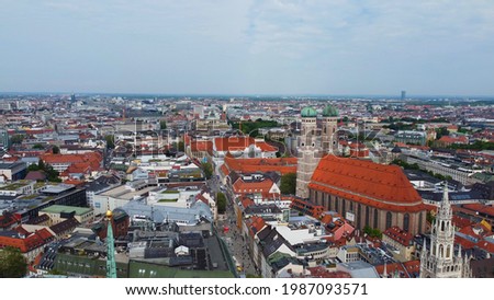 Aerial view over the city center of Munich - historic district - drone photography