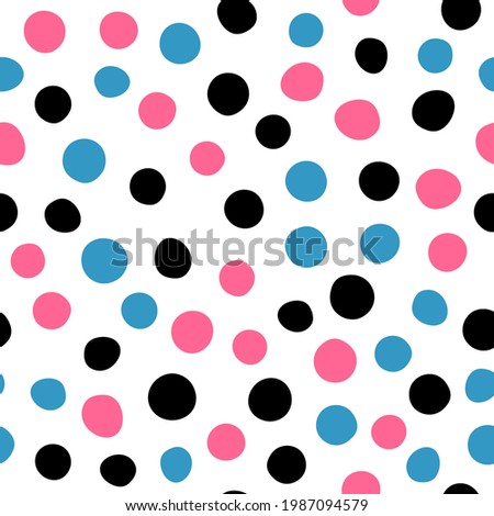 Simple seamless pattern. Randomly scattered colored round spots. Cute vector illustration.