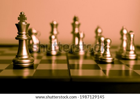 chess board game competition business concept with blur image background. to represent chess battle, success, team leader, teamwork and business strategy concept.