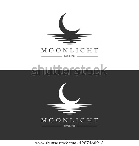 Moon logo design. Crescent above the water. Half moon over the sea. Vector illustration. Royalty-Free Stock Photo #1987160918