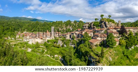 Panoramic view of Rupit, a medieval village in the middle of nature. Catalonia, Osona Spain Royalty-Free Stock Photo #1987229939