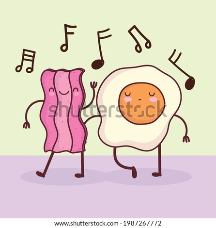 cute fried egg bacon dancing cartoon