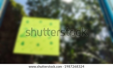 2019 blur text photo with green paper on home window glass background