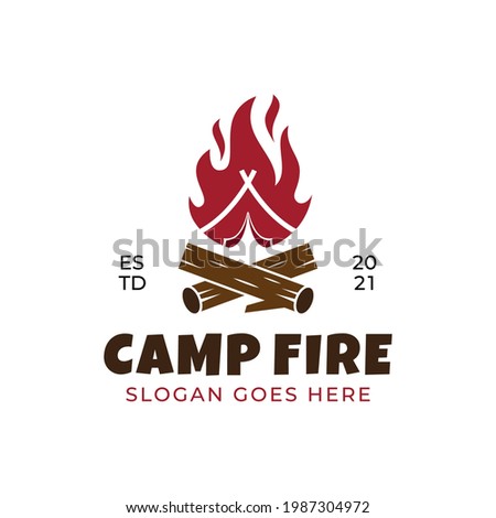 vintage retro logo design of Bonfire Camp fire flame with camping in outdoor
