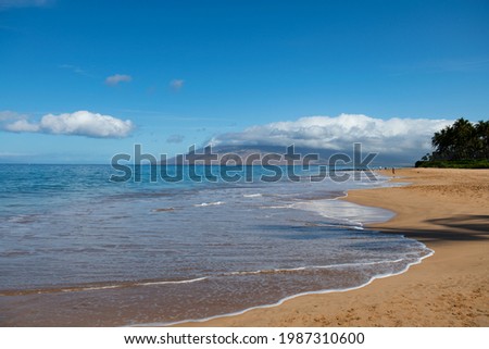 Seaside view of beach, summer vacation background.