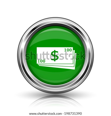 Money icon. Metallic internet button on white background. 