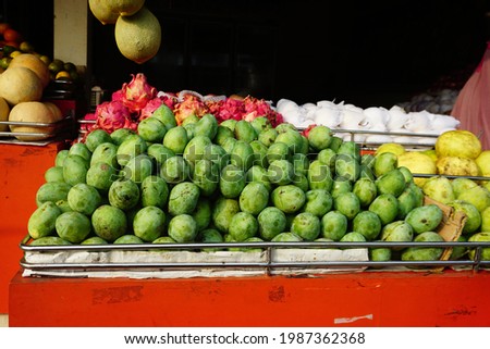 Pile of fruits on the table in the traditional Indonesian market