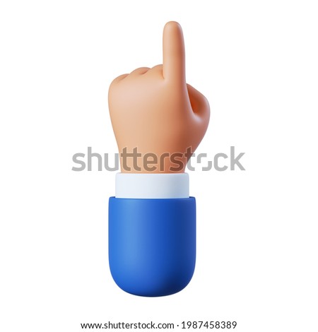 3d illustration of one finger. Cartoon character hand pointing gesture. Business clip art isolated on white background