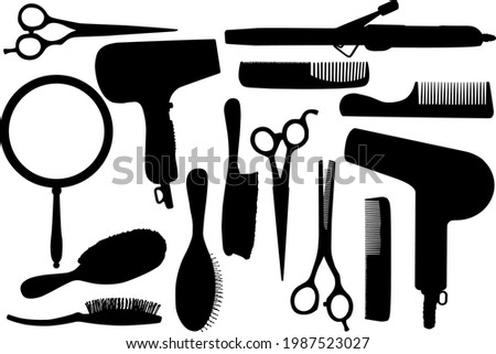 Hair- studio tools silhouettes. Clip art on white background