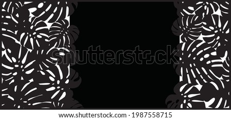 Decorative universal paper cut template with tropical leaves on white background