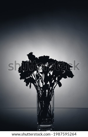bouquet of dried roses silhouette, close-up view