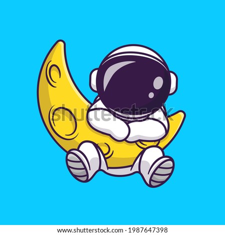Cute Astronaut With Sickle Moon Cartoon Vector Icon Illustration. Science Technology Icon Concept Isolated Premium Vector. Flat Cartoon Style Royalty-Free Stock Photo #1987647398