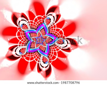 A 3d hand drawing pattern made of white red fuchsia and turquoise 
