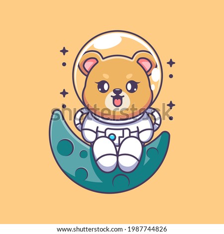 Cute astronaut bear sitting on the moon