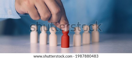 Hand of manager management human resource with recruitment and skill employee leader for corporate success, development and growth of leadership with unique, symbols of metaphor, business concept. Royalty-Free Stock Photo #1987880483