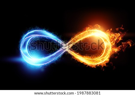 Fire ice infinity sign isolated on black background. 3D illustration, 3D render