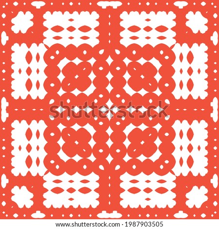 Ethnic ceramic tile in mexican talavera. Creative design. Vector seamless pattern collage. Red vintage ornament for surface texture, towels, pillows, wallpaper, print, web background.