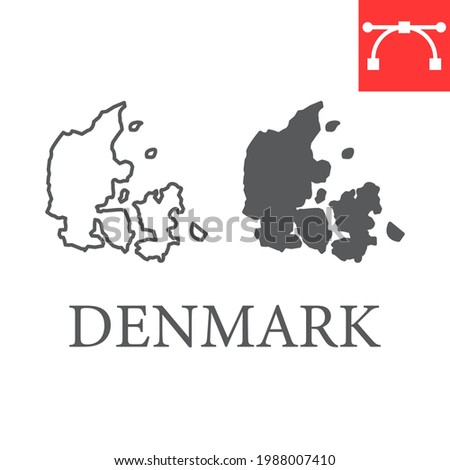 Map of Denmark line and glyph icon, country and travel, Denmark map vector icon, vector graphics, editable stroke outline sign, eps 10 Royalty-Free Stock Photo #1988007410