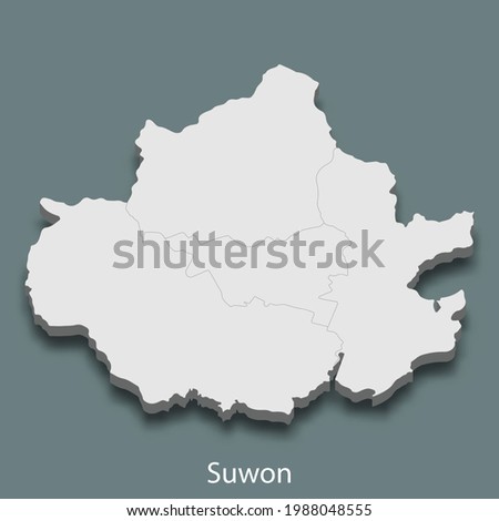 3d isometric map of Suwon is a city of Korea, vector illustration Royalty-Free Stock Photo #1988048555