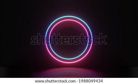 3d render of pink blue light circle and reflect on dark background, abstract minimal concept, blank space, simple clean design