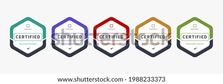 Set of company training badge certificates to determine based on criteria. Vector illustration certified logo design. Royalty-Free Stock Photo #1988233373