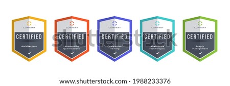 Certified logo badge. Criteria level digital certificate with shield logo line. vector illustration icon secure template. Royalty-Free Stock Photo #1988233376