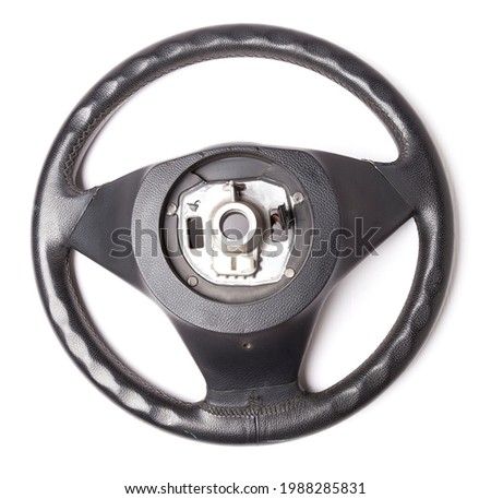 Multifunction Leather Steering Wheel - Isolated "Modern multifunction leather steering wheel, isolated on white background, Related Images:" steering wheel stock pictures, royalty-free photos, images