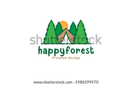 colorful camp tent with pine forest logo symbol vector icon illustration graphic design