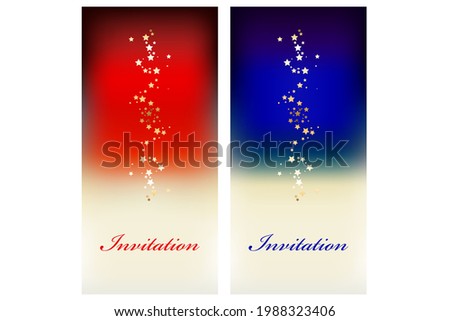 Invitations. Fireworks. Gold stars on a red and blue background.