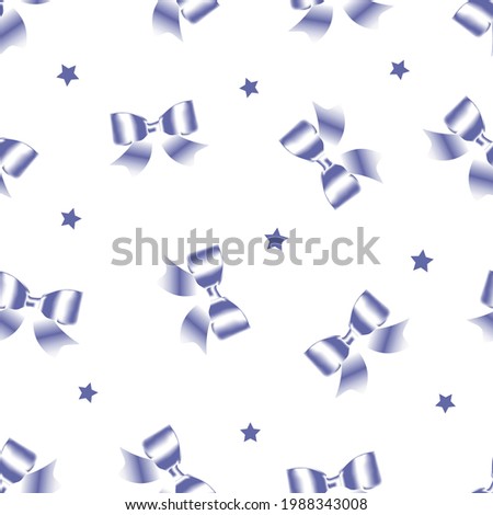 Beautiful seamless pattern with blue satin bows on white background for greeting and wedding packaging materials.