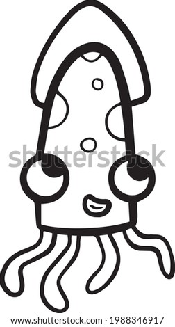 cute squid baby face big eyes black and white illustration