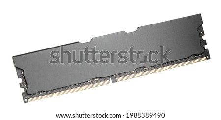 modern gaming black ddr4 desktop memory module isolated on a white background. computer ram memory stick cut out.