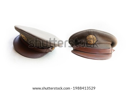 Vintage Military Hat With Eagle Badge Medallion Brown Tan Army Isolated On White Background