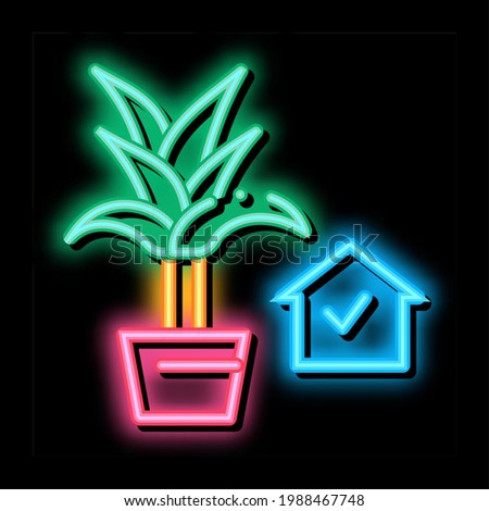 domestic potting flower neon light sign vector. Glowing bright icon domestic potting flower sign. transparent symbol illustration