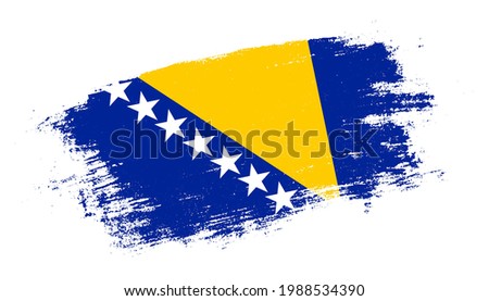 Flag of Bosnia and Herzegovina country on brush paint stroke trail view. Elegant texture of national country flag