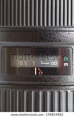 close - up of camera lens aperture scale 