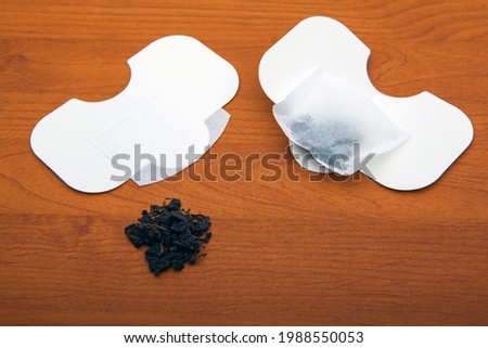 image of tea pocket wooden desk background 