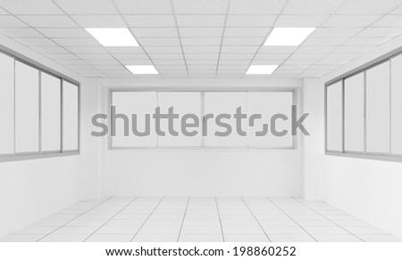 Empty room with raise floor or access floor or table floor with grid line clean new and symmetry in perspective view, Perspective straight grid line of floor material in white color background.