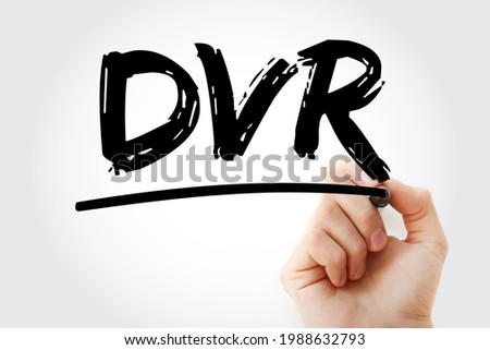 DVR - Digital Video Recorder is an electronic device that records video in a digital format to a disk drive, acronym technology concept background
