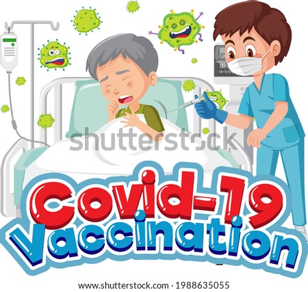 Coronavirus vaccination with doctor and patient cartoon character illustration