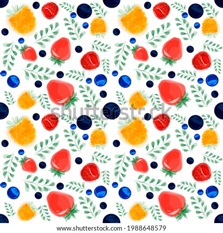 Seamless Pattern with berries, various combinations of fruits and berries. For fabric and wrapping paper.
Detailed template of organic products for menu, label with jam, banner for tea
