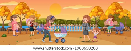 Outdoor panorama scene with people at the park illustration