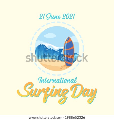 International Surfing Day banner with a surfboard  illustration