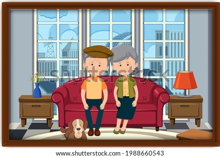 A picture of an old couple sitting at home illustration